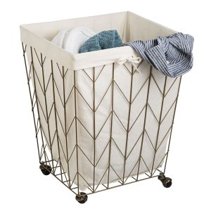 Honey Can Do 25 Bronze Chevron Wire Rolling Hamper With Canvas Liner