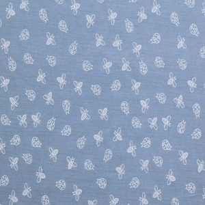 White Insects on Dusty Blue Quilt Cotton Fabric by Quilter s Showcase