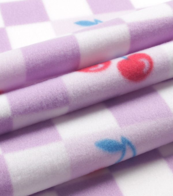 Purple Cherry Check Blizzard Fleece Fabric - Image 3