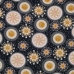 Smiling Suns   Moons On Black Super Snuggle Flannel Fabric