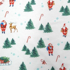 Santa s   Trees Scenic on White Super Snuggle Christmas Flannel Fabric