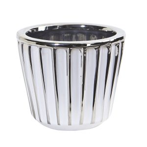 Nearly Natural 4 Ceramic White Vase With Silver Burnishing