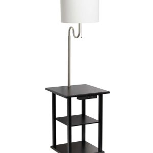 All The Rages 57 Modern 2 Tier Floor Lamp With USB Ports   Fabric Shade - Black