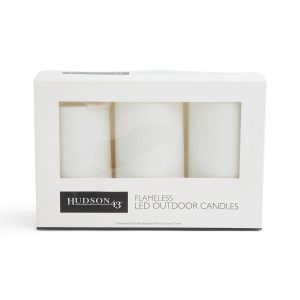 Flameless White LED Indoor Outdoor Trio Pillar Candles with Timer