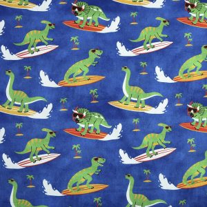 Surfin  Dinos Novelty Cotton Fabric