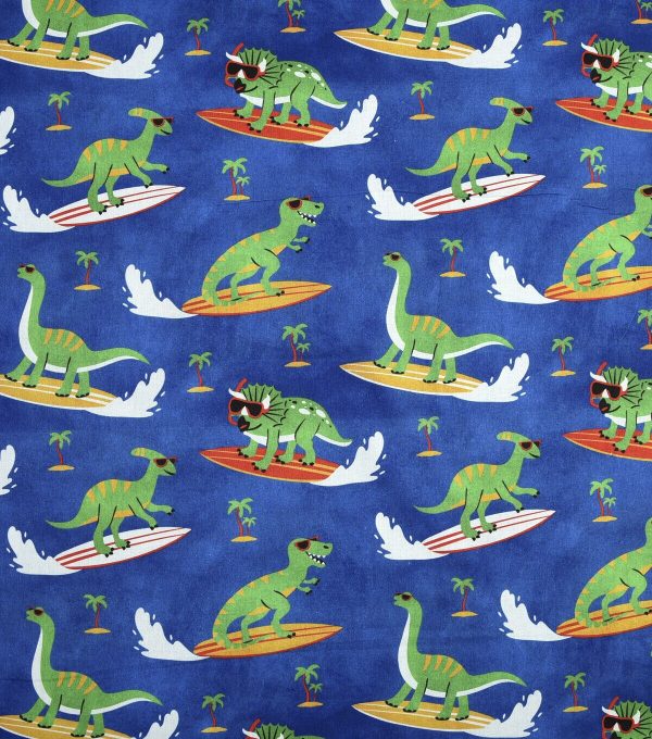 Surfin  Dinos Novelty Cotton Fabric