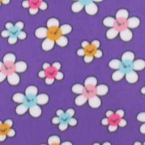 Smiley Daisies on Purple Blizzard Fleece Fabric