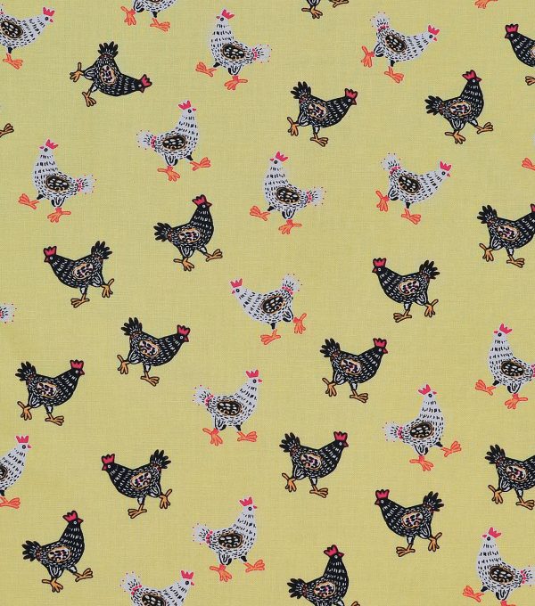 Novelty Cotton Fabric Yellow Pattern Chickens - Image 2