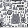 Black Wild   Free on White Anti Pill Fleece Fabric