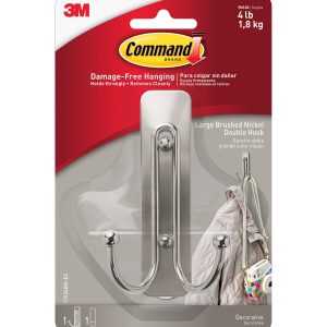 Command 4lbs Brushed Nickel Large Decorative Double Hook   Strip