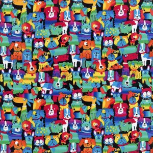 Hi Fashion Rainbow Puppies Novelty Cotton Fabric