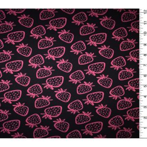 Pink Strawberries on Black Quilt Cotton Fabric by Quilter s Showcase