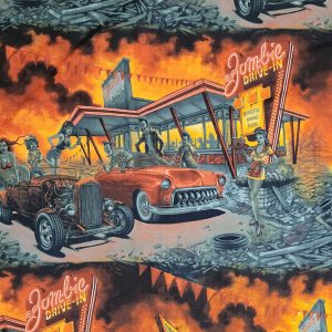 Alexander Henry Orange Zombie Drive In Novelty Cotton Fabric