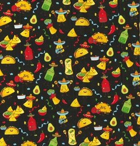 Taco Party on Black Novelty Cotton Fabric