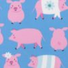 Happy Pigs on Blue Blizzard Fleece Fabric