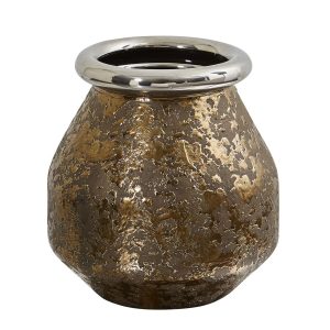 Nearly Natural 9.5 Textured Bronze Vase With Silver Rim
