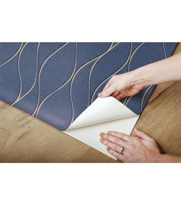 RoomMates Wallpaper Navy Wave Ogee - Image 6