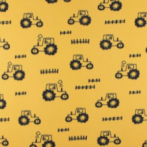 Tractors on Yellow Blizzard Fleece Fabric