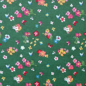 Floral   Butterfly on Green Luxe Flannel Fabric