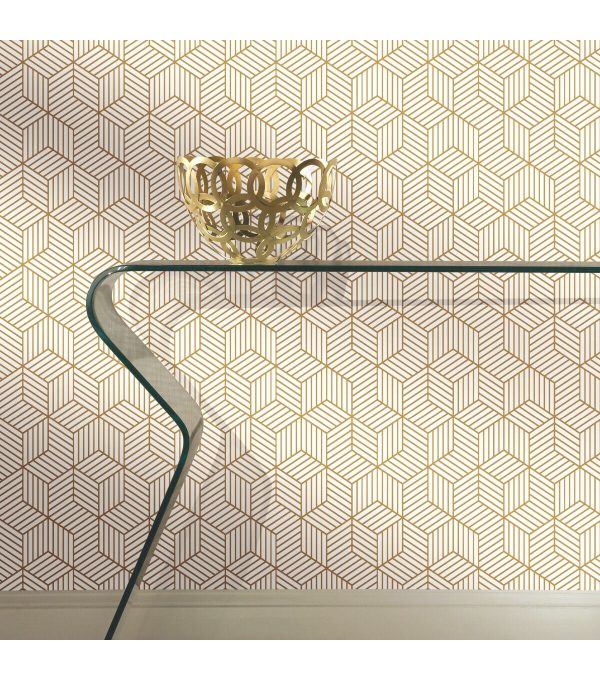 RoomMates Wallpaper White   Gold Hexagon - Image 2