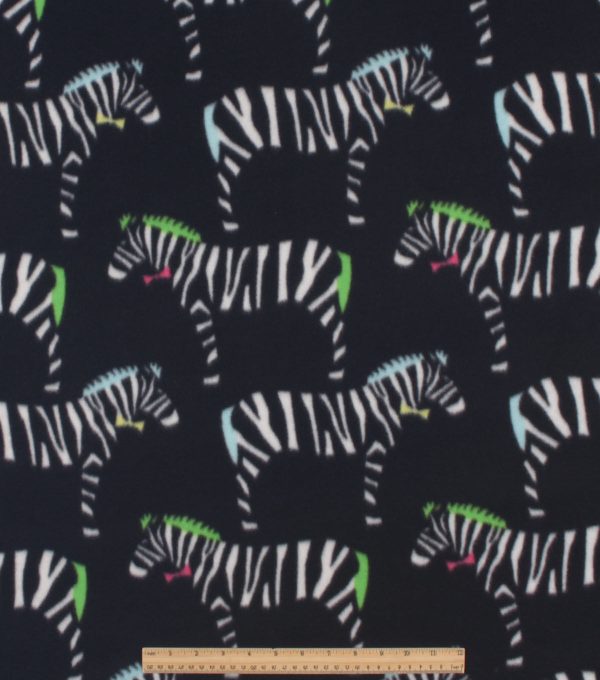 Zebras on Black Blizzard Fleece Fabric - Image 2