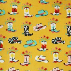Floral Cowboy Boots on Yellow Anti Pill Fleece Fabric
