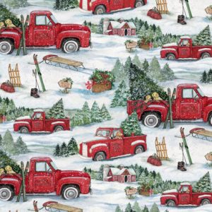 White Snowy Ski Day Christmas Cotton Fabric