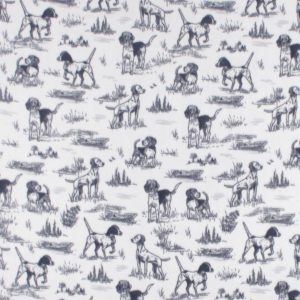 Hunting Dogs on White Anti Pill Fleece Fabric