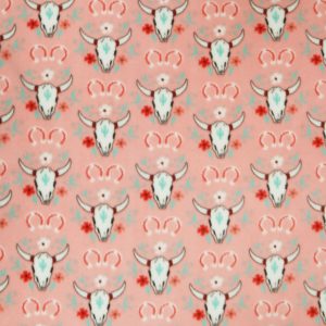 Floral Bull Skulls on Pink Anti Pill Fleece Fabric
