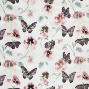 Pink Floral   Butterflies Anti Pill Fleece Fabric