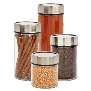 Honey Can Do 4ct Steel   Glass Canisters Fresh With Date Dials