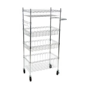 Organize It All 47 Silver 4 Tier Rolling Utility Cart With Baskets