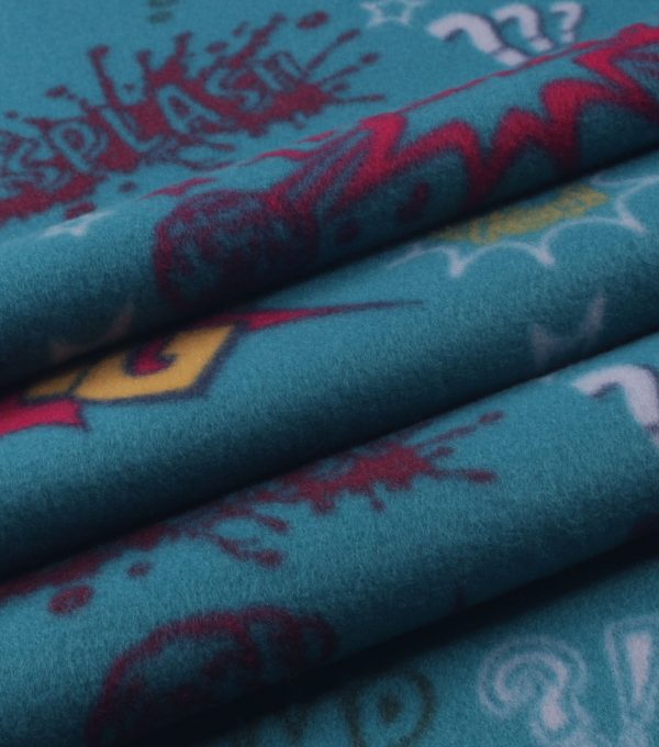 Comics on Blue Blizzard Fleece Fabric - Image 3