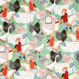 Alexander Henry Roosters on Sage Premium Cotton Fabric