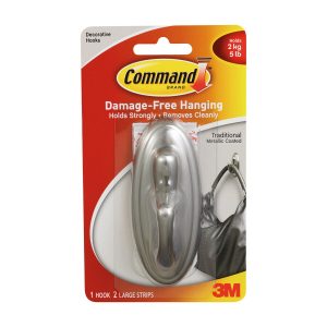 Command 5lbs Large Brushed Nickle Decorative Hook   Strips 3ct