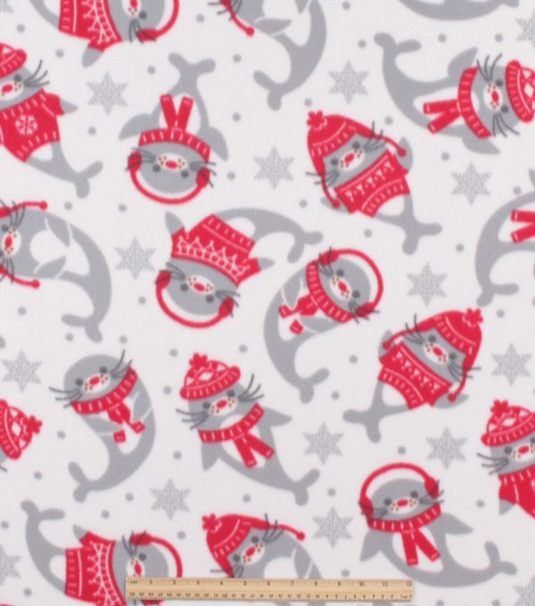 White Seals Blizzard Fleece Fabric - Image 2