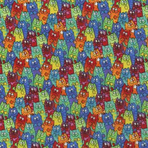 Hi Fashion Tie Dye Packed Cats Novelty Cotton Fabric