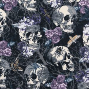 Purple   White Floral Skulls Anti Pill Fleece Fabric