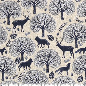 Navy Packed Forest Scenery Super Snuggle Flannel Fabric