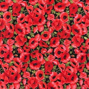 Hi Fashion Red Poppy Premium Metallic Cotton Fabric