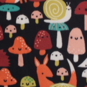 Fox   Mushrooms on Black Blizzard Fleece Fabric