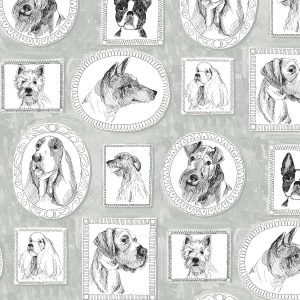 Surface Style 20.5  x 18  Silver Pup Portraits Peel   Stick Wallpaper