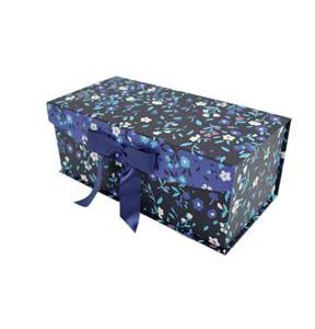 11.5 Floral on Dark Blue Flip Top Box With Bow by Place   Time