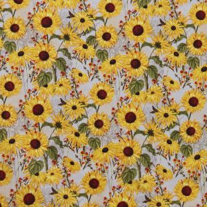 Whimsy Sunflowers Cream Harvest Cotton Fabric