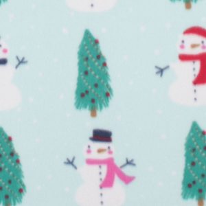 Blue Christmas Snowman   Trees Blizzard Fleece Fabric