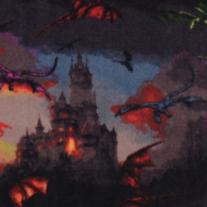 Dragons   Castles on Black Anti Pill Plush Fleece Fabric