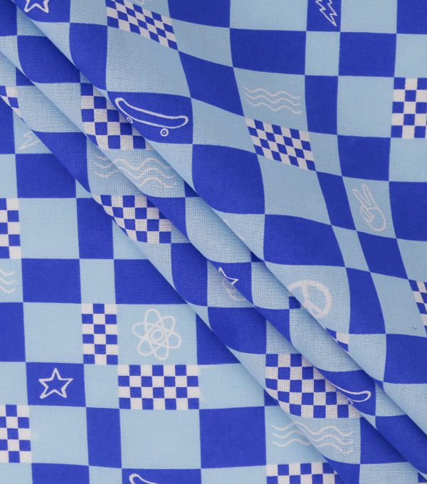 Checkerboard Blue Novelty Cotton Fabric - Image 2
