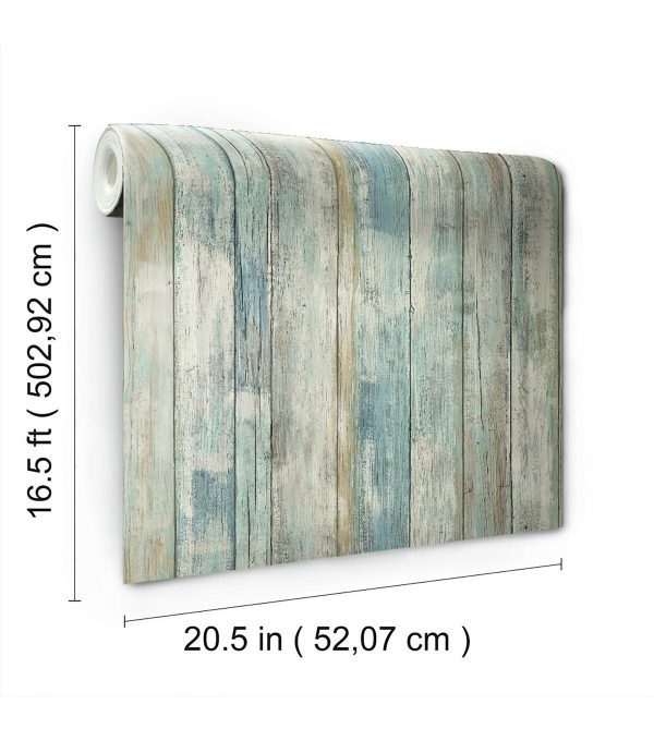 RoomMates Distressed Wood Blue Peelable Wallpaper - Image 7