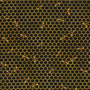 Hi Fashion Bees On Honeycomb Black Premium Print Cotton Fabric