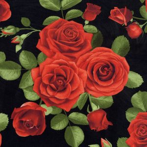 Hi Fashion Roses on Black Premium Cotton Fabric